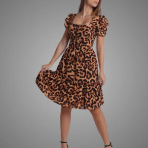 Vestido Longo Com Estampa de Onça